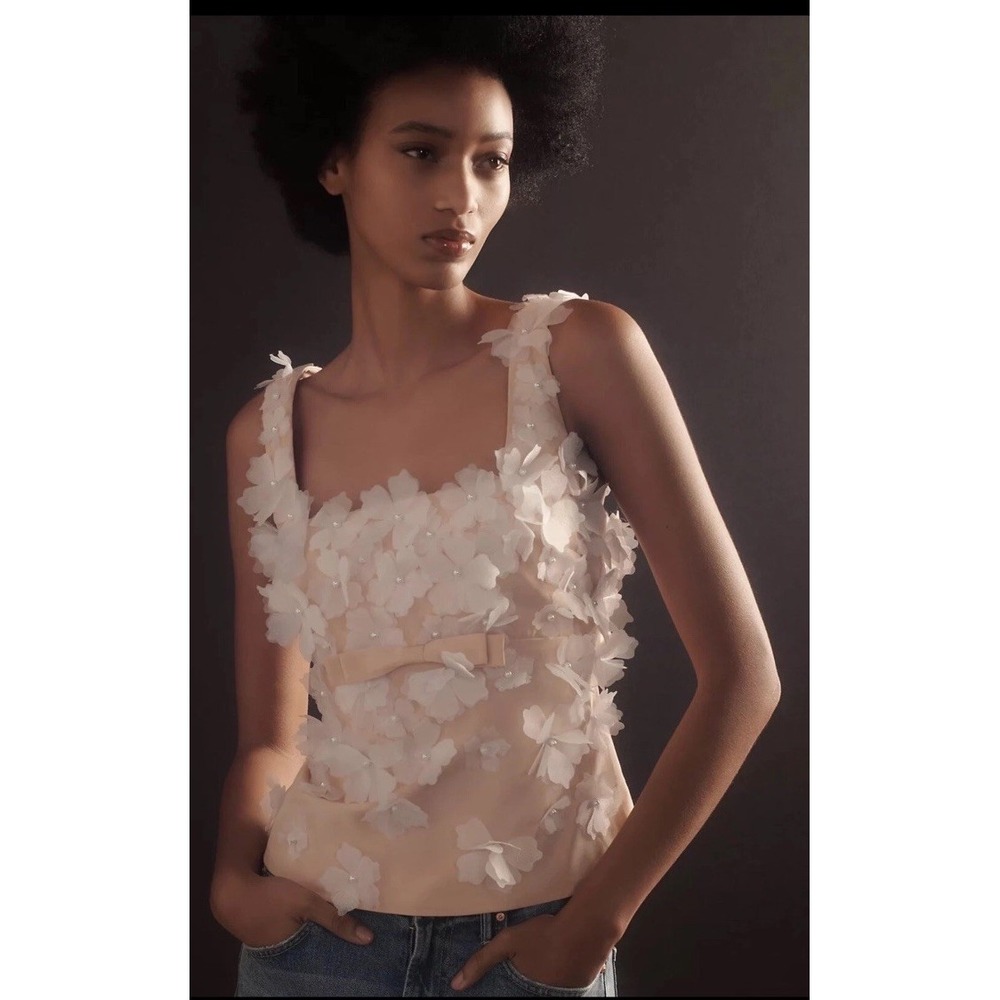 Anthropologie Let Me Be Sleeveless Floral Embellished Tank Size XL Soft Pink